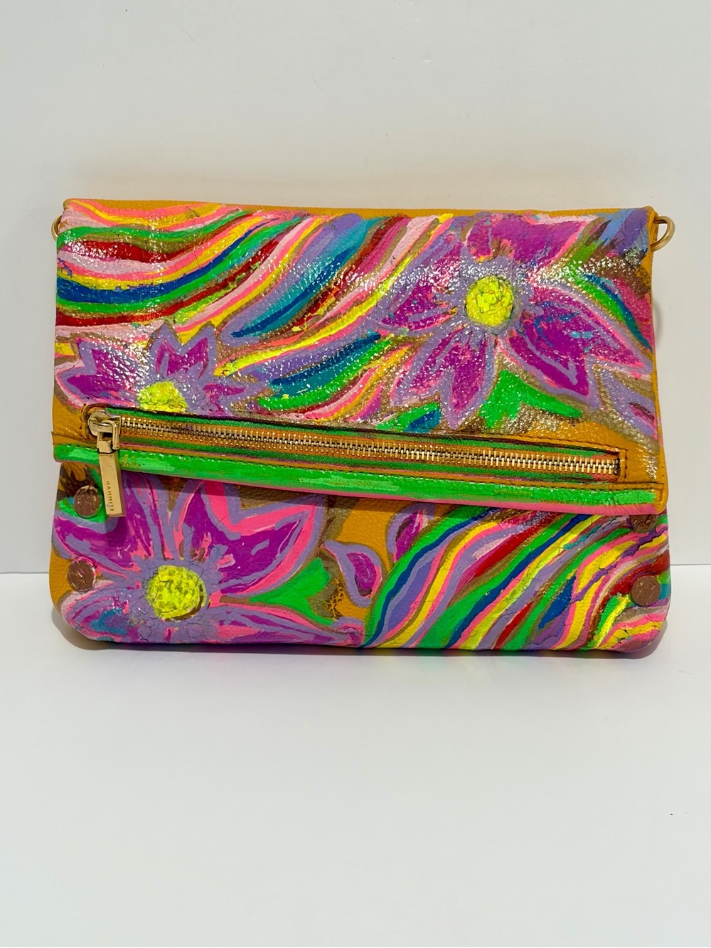 Hammitt VIP Med Hand Painted Leather Crossbody Bag In Tangerine 🍊/Brushed Gold